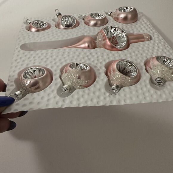 Vintage Bradford Pink Glass Indent Ornaments & Tree Topper Set Small Tree MCM - Picture 7 of 10